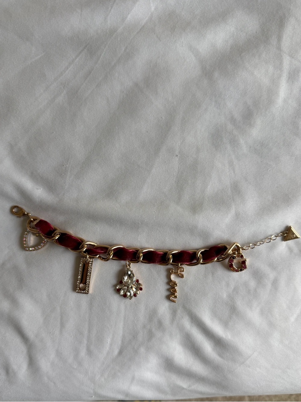 G by Guess Gold-Tone Bracelet with Red Enamel Chain and Charms